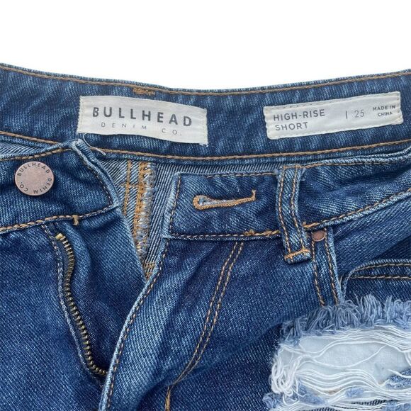 BULLHEAD Denim Shorts Blue Jean High Rise Distressed Cuffed Shorties Women 25 - Picture 3 of 6